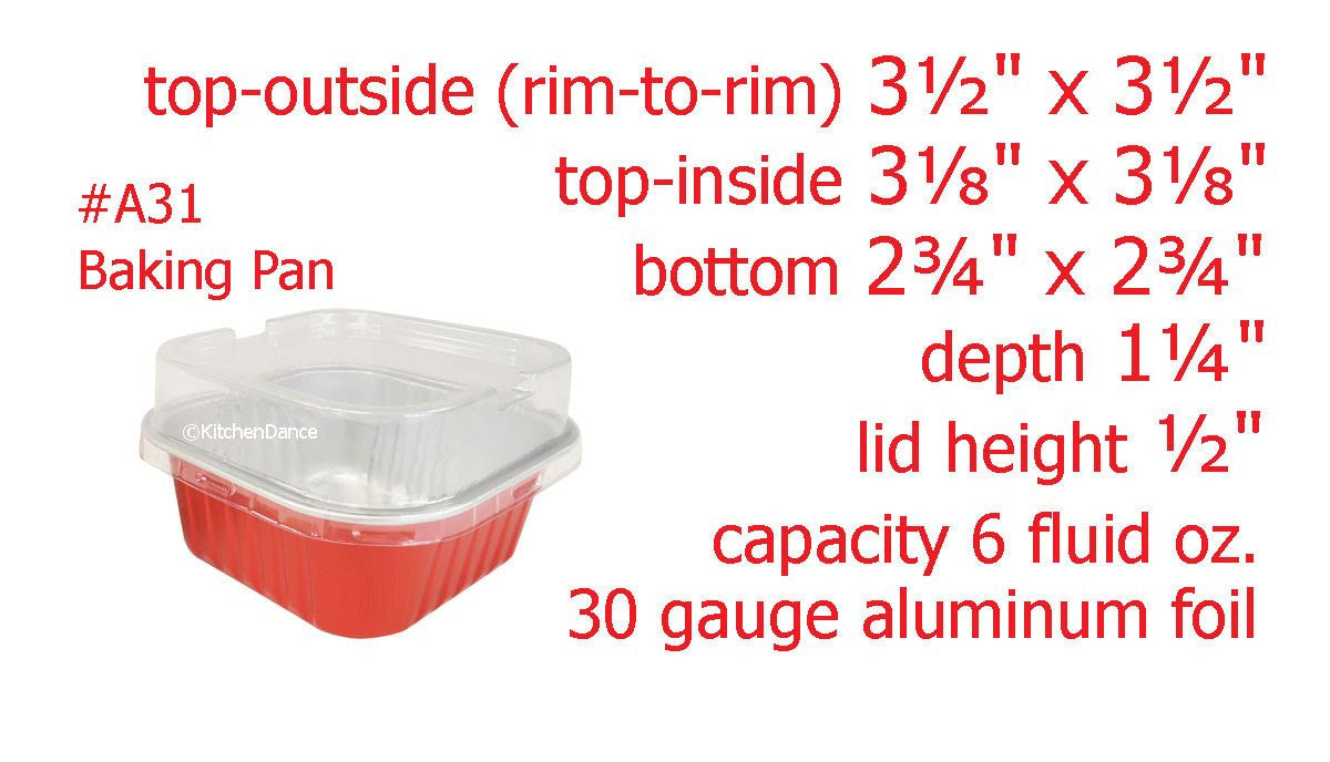 Molde cuadrado de aluminio para postres de 6 oz. con tapa, de colores (caja de 2000 unidades), n.° A31P