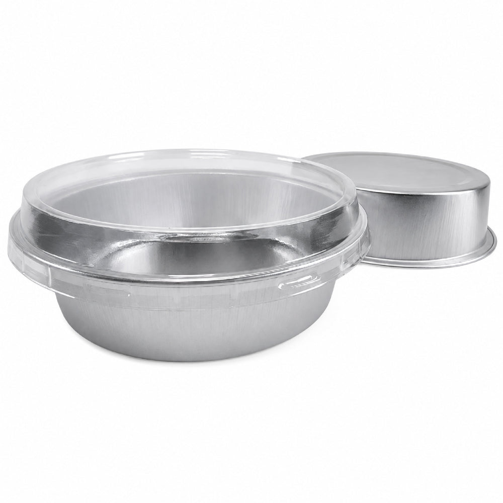 Bandeja de aluminio desechable de 8 oz con tapa de plástico a presión, de color liso (caja de 1000), n.° A42P