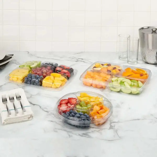 Safe-T-Fresh® tamper evident 5 compartment Party Platter #PL042C - Case of 100 Inline Plastics