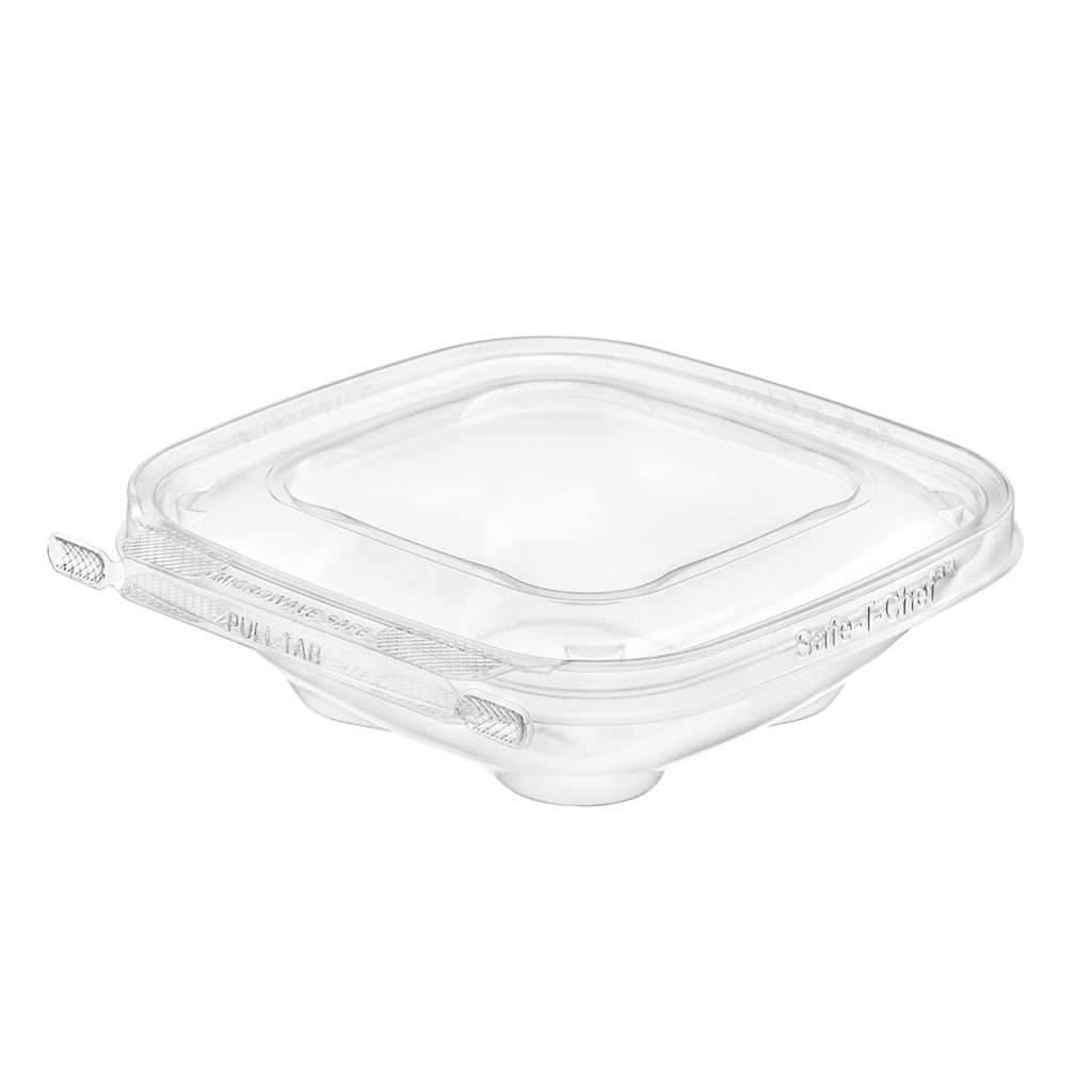 Safe-T-Chef 5x5 Tamper Evident & Tamper Resistant Microwaveable Flat Lid Clamshell Container, 12 oz. - Case of 264 - #C5512F