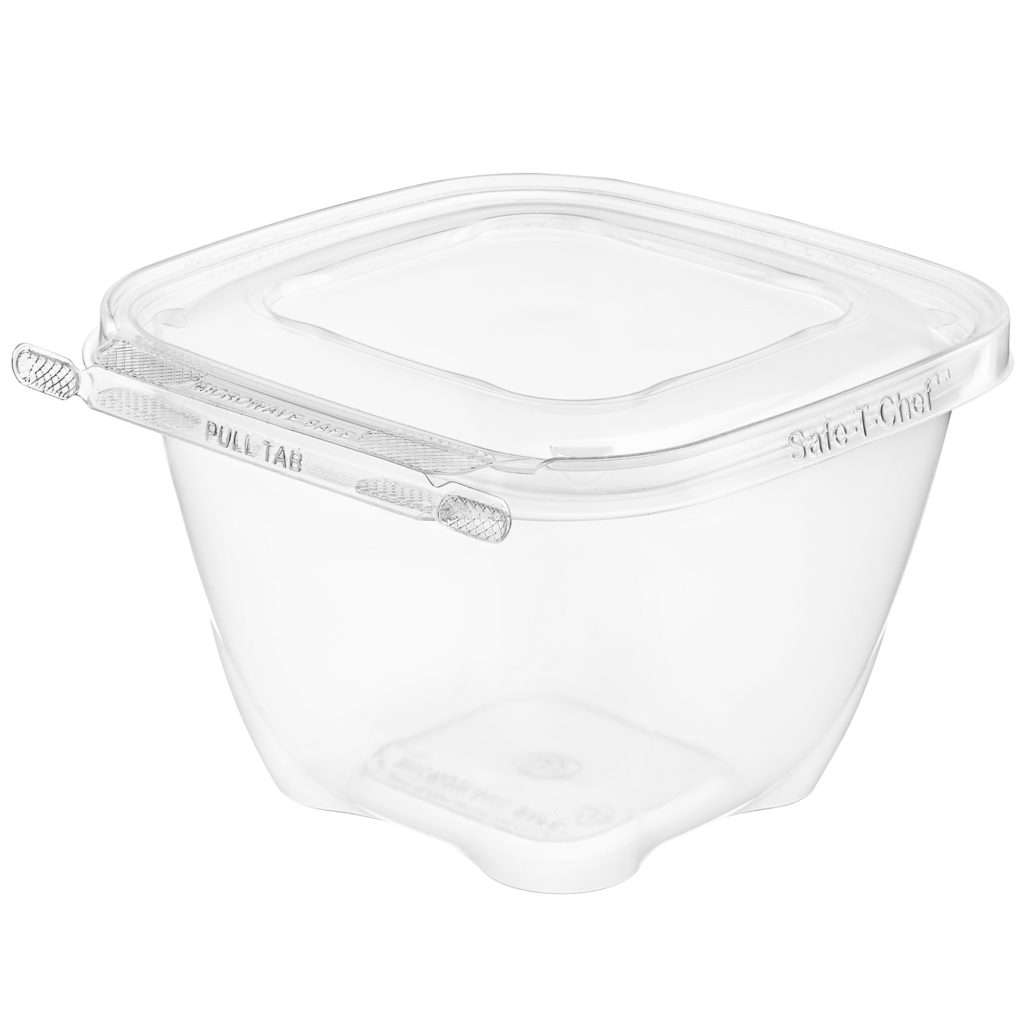 Safe-T-Chef 5x5 Tamper Evident & Tamper Resistant Microwaveable Clamshell Container, 32 oz. - Case of 224 - #CC532F