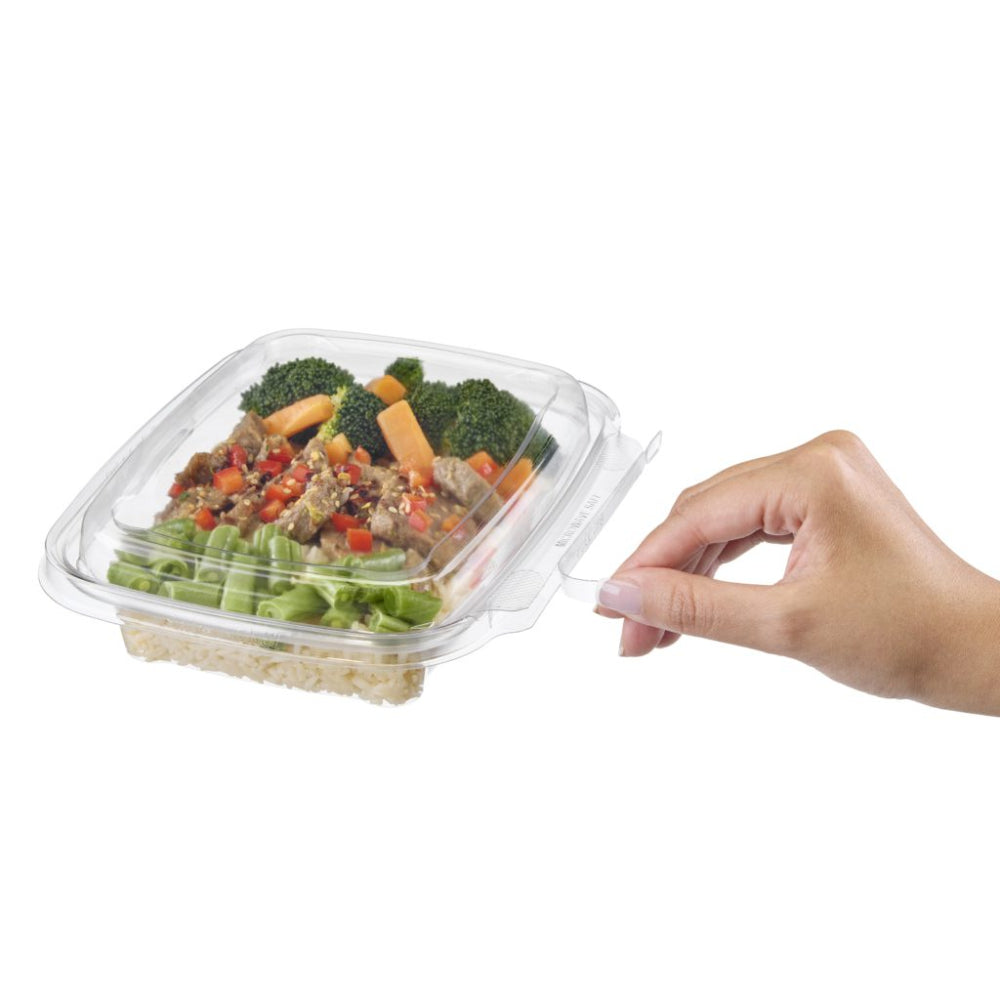Safe-T-Chef 16 oz. Tamper Evident Microwavable Hinged Takeout Container with Dome Lid - Case of 126 - #C8616D