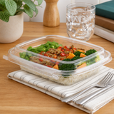 Safe-T-Chef 16 oz. Tamper Evident Microwavable Hinged Takeout Container with Dome Lid - Case of 126 - #C8616D
