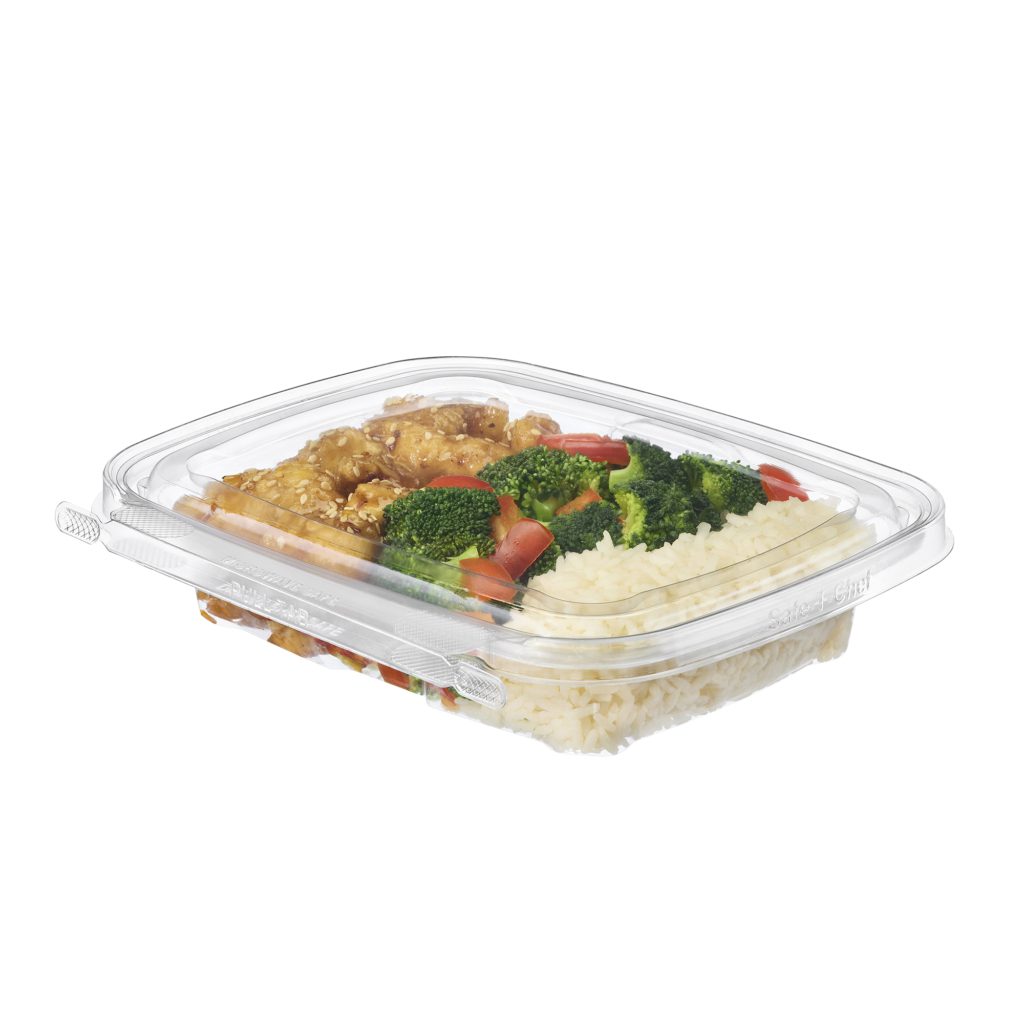 Safe-T-Chef 16 oz. Tamper Evident Microwavable Hinged Takeout Container with Flat Lid - Case of 126 - #C8616F