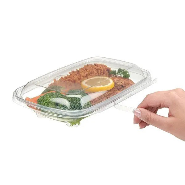 Safe-T-Chef 9 x 6  Tamper evident & tamper resistant microwaveable clamshell, 35 oz. - Case of 128 #C9635D Inline Plastics