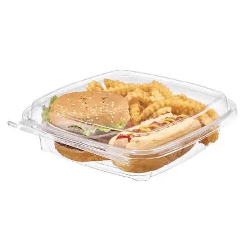 Safe-T-Chef 44 oz. Tamper Evident & Tamper Resistant Microwavable Clamshell Container - Case of 84 Inline Plastics