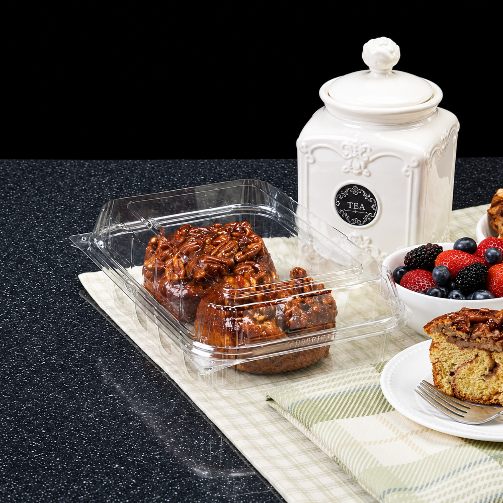 CrystalFresh 8 x 4 Rectangular No Rib Design Hinged Bakery Container - Case of 192 - #CF6035