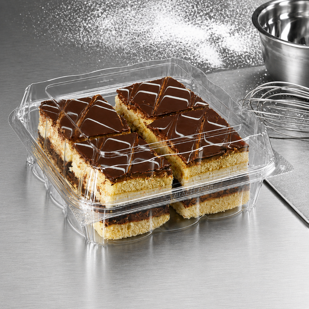 CrystalFresh 8 x 8 Rectangular No Rib Design Hinged Bakery Container - Case of 132 - #CF6070