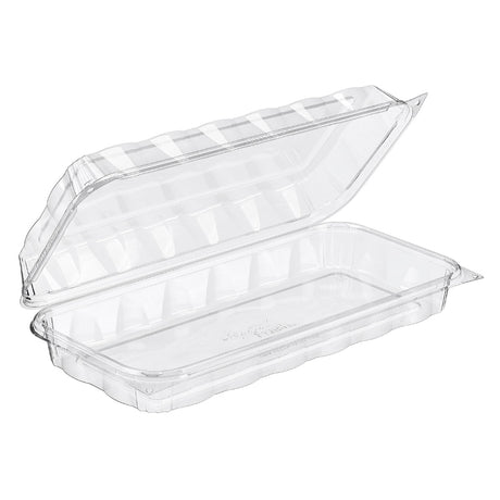 CrystalFresh 13 x 6 Rectangular No Rib Design Hinged Bakery Container with High Dome Lid - Case of 132 - #CF6095