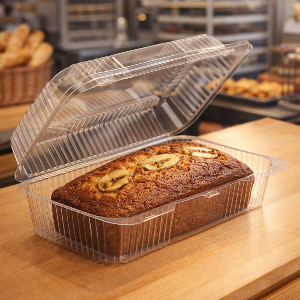 Contenedor de plástico con bisagras para panadería y pan, de 10" x 5", caja de 300, n.° CPC-41
