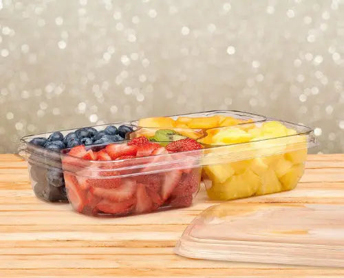 14"x 11" Two Piece Rectangular Party Platter with 4 Compartment & Center Dip Cup - Case of 60 - #PLQ116C4R Inline Plastics