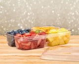14"x 11" Two Piece Rectangular Party Platter with 4 Compartment & Center Dip Cup - Case of 60 - #PLQ116C4R Inline Plastics