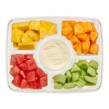 14"x 11" Two Piece Rectangular Party Platter with 4 Compartment & Center Dip Cup - Case of 60 - #PLQ116C4R Inline Plastics