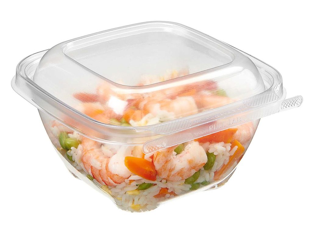 Safe-T-Chef 5x5 Tamper Evident & Tamper Resistant Microwaveable Clamshell Container, 32 oz. - Case of 224 - #CC532F