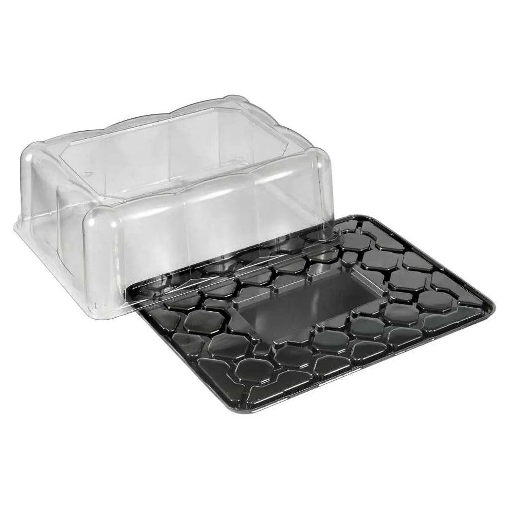 D&W Fine Pack Black PET 1/4 Sheet Cake Base with High Dome Lid - Case of 50 - #DC82P