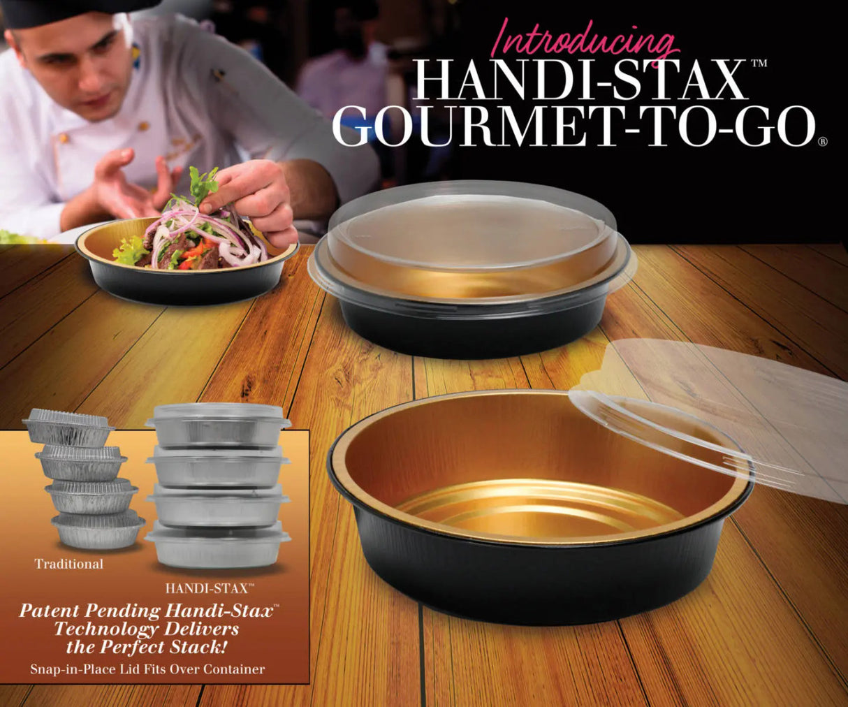 Sartenes redondas para llevar Handi-Stax Gourmet de 9" con tapa