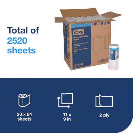 Tork 2 Ply Perforated White Roll Towel - Case of 30 - #HB1990A