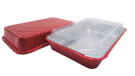 4 ½ lb. Colored Disposable Food Pan w/ Plastic Lid - Case of 200  #52180P KitchenDance