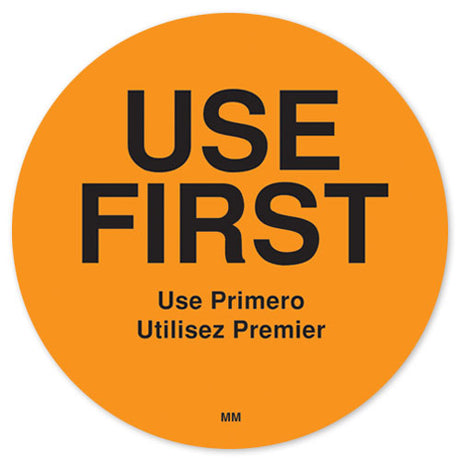 MoveMark™ 2" USE First Trilingual Removable Food Label - Roll of 500 - #IT114815 Wholesale Foil Pans