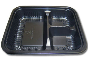 8″ X 6.5″ Black Ribbed PP 3 Compartment Oblong Tray, 24 Oz. - Case 250