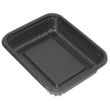 8″ X 6.5″ Black Ribbed PP- 1 Compt. HMR Oblong Tray, 32 Oz. With Lid Combo- Case 250