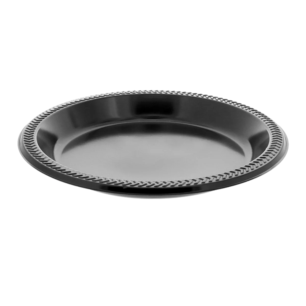 10.25" Meadoware Impact Black HIPS Plastic Plate - Case of 500 - #MI10EY