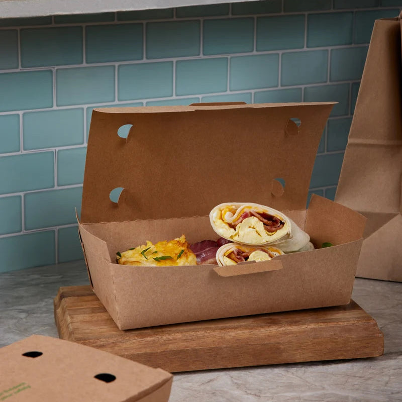 4S Tamper-Evident Kraft Paperboard OneBox Takeout Container - Case of 162 - #NOB04SKECTE