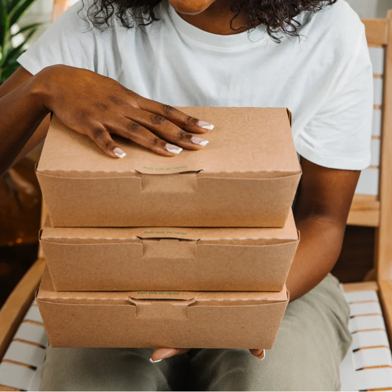4S Tamper-Evident Kraft Paperboard OneBox Takeout Container - Case of 162 - #NOB04SKECTE