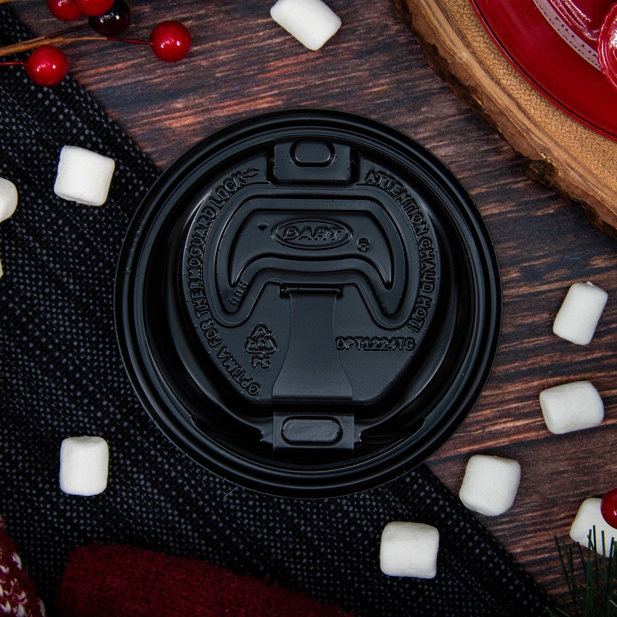 Dart 12-24 oz. Black HIPS Plastic Optima® Reclosable Lid - Case of 1200 - #OPT1224TGB