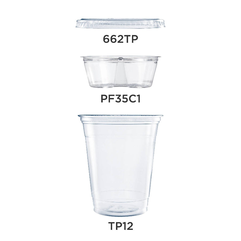 12 oz. Clear PET Plastic Grab 'n' Go Kit Combo with Insert - Case of 1500 - #PF35C1CP