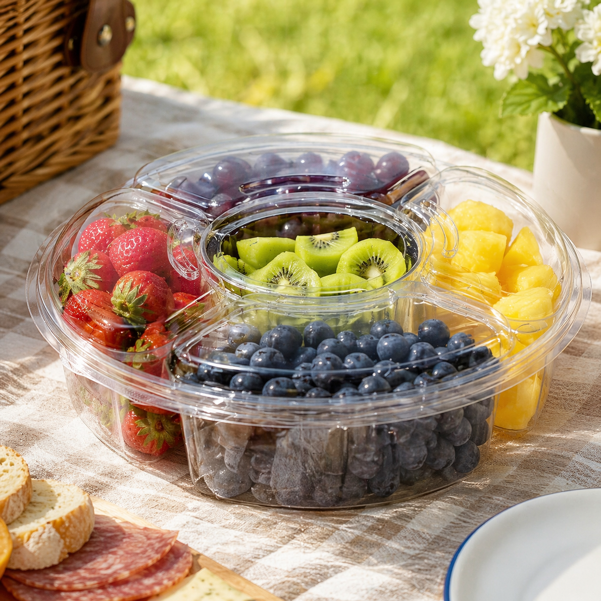 142 oz. Two Piece Round 5-Compartment Snack Platter - Case of 50 - #PL142C