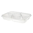 14"x 11" Two Piece Rectangular Party Platter with 4 Compartment & Center Dip Cup - Case of 60 - #PLQ116C4R Inline Plastics