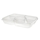 14"x 11" Two Piece Rectangular Party Platter with 4 Compartment & Center Dip Cup - Case of 60 - #PLQ116C4R Inline Plastics