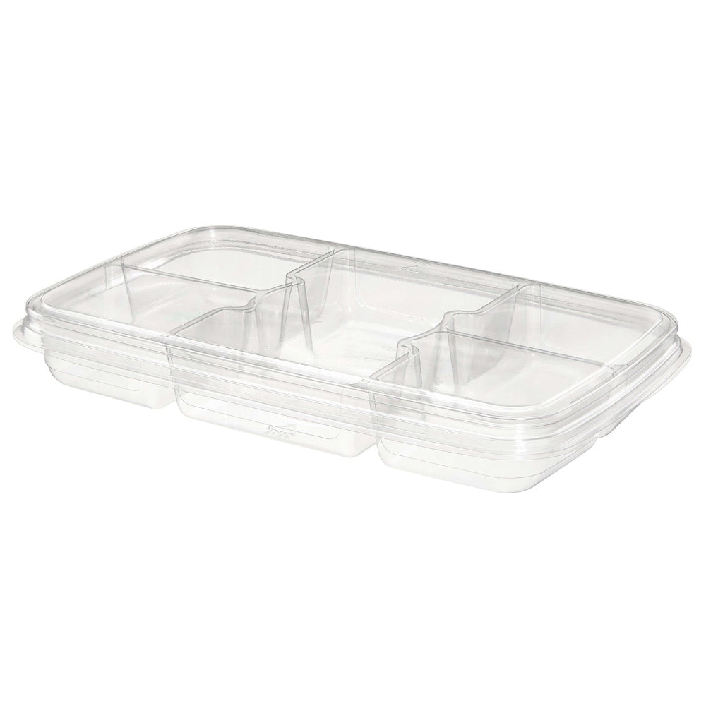 42 oz. Clear PET Plastic Two-Piece Platter with 5 Compartments - Case of 125 - #PLQ40C5F