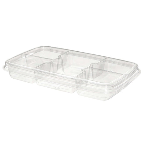 42 oz. Clear PET Plastic Two-Piece Platter with 5 Compartments - Case of 125 - #PLQ40C5F