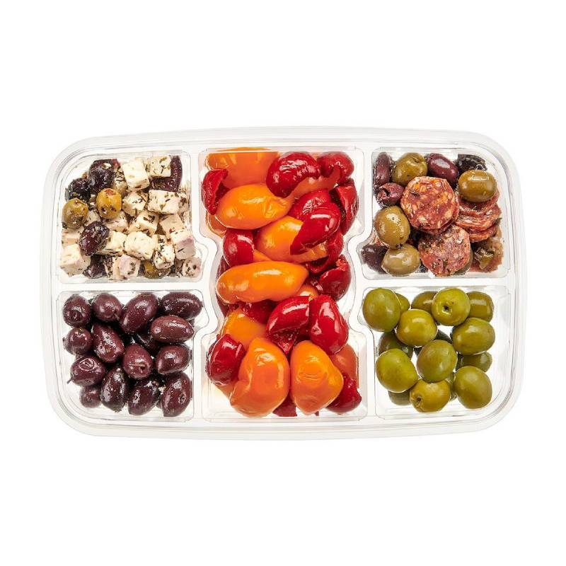 42 oz. Clear PET Plastic Two-Piece Platter with 5 Compartments - Case of 125 - #PLQ40C5F