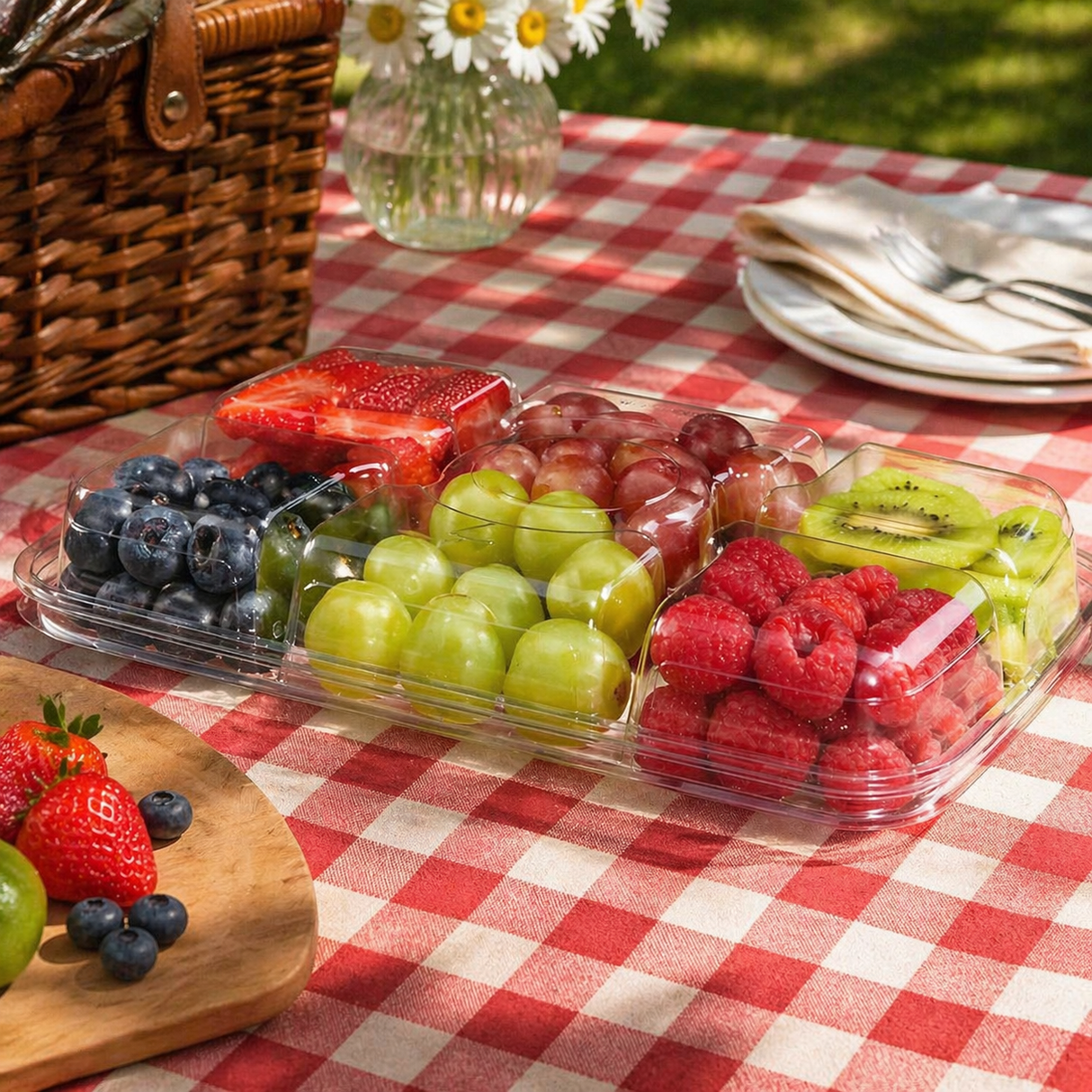 42 oz. Two-Piece 5-Compartment Plastic Platter with Anti-Migration - Case of 125 - #PLQ40C5
