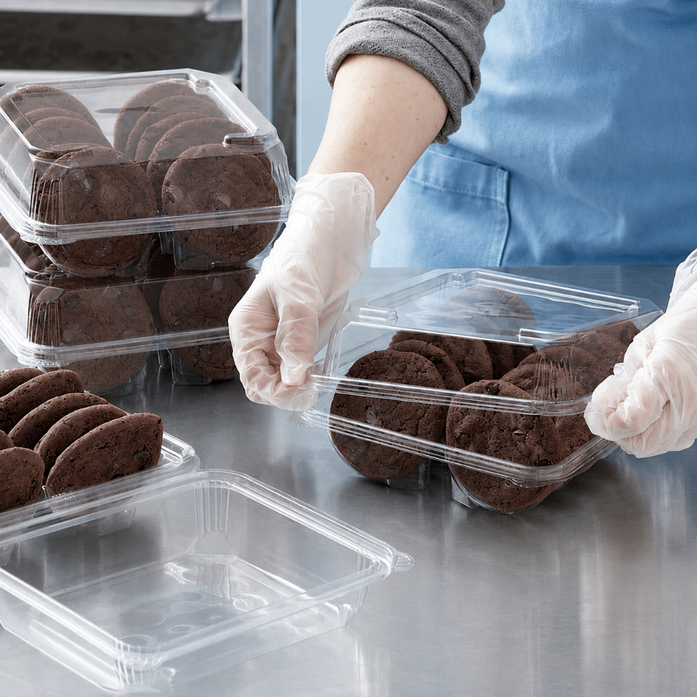 10-Count Rectangular Hinged Plastic Cookie Container - Case of 256 - #PS104A