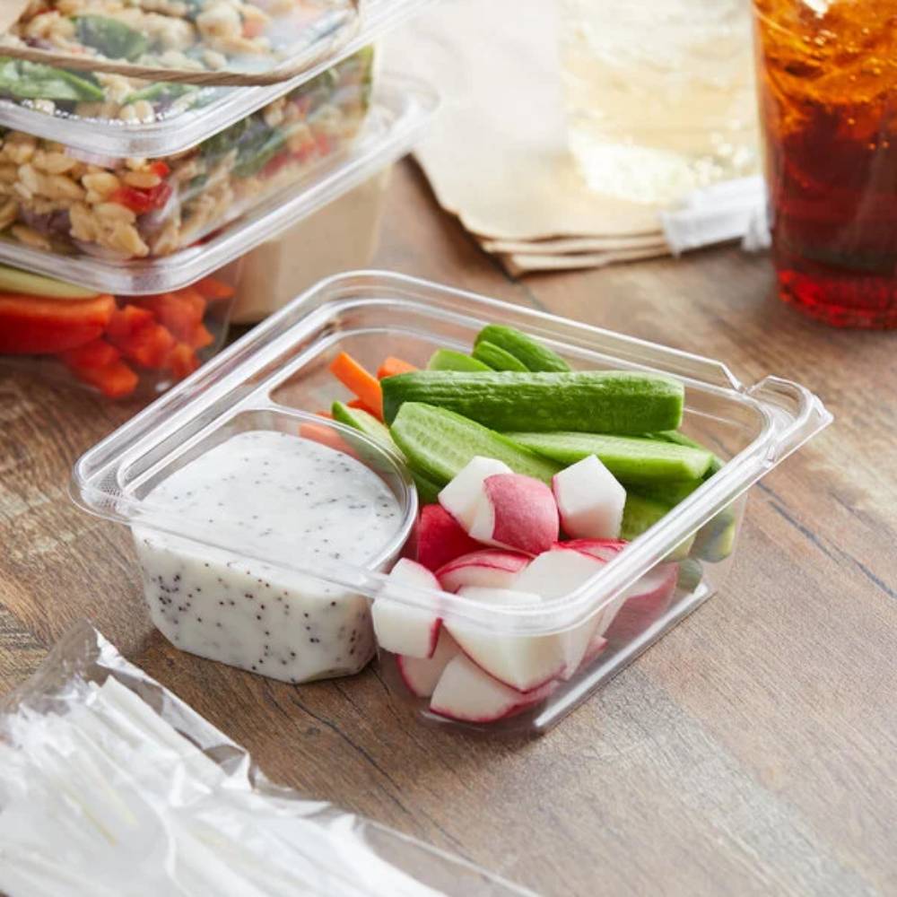 6" Clear PET Plastic 2-Compartment Tamper-Evident/Resistant Container - Case of 300 - #SBTG2