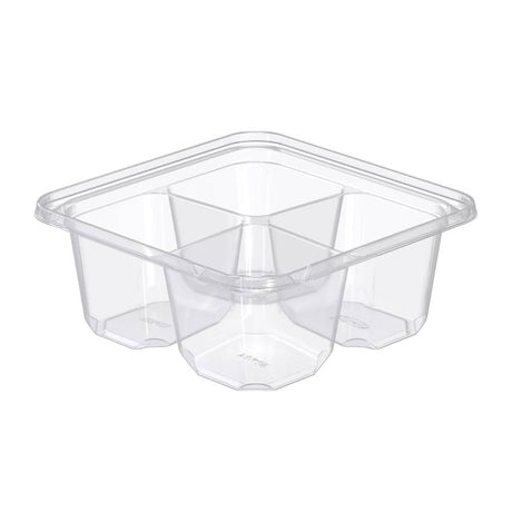 6" PET Plastic 4-Compartment Tamper-Evident/Resistant Clear Container - Case of 300 - #SBTG4