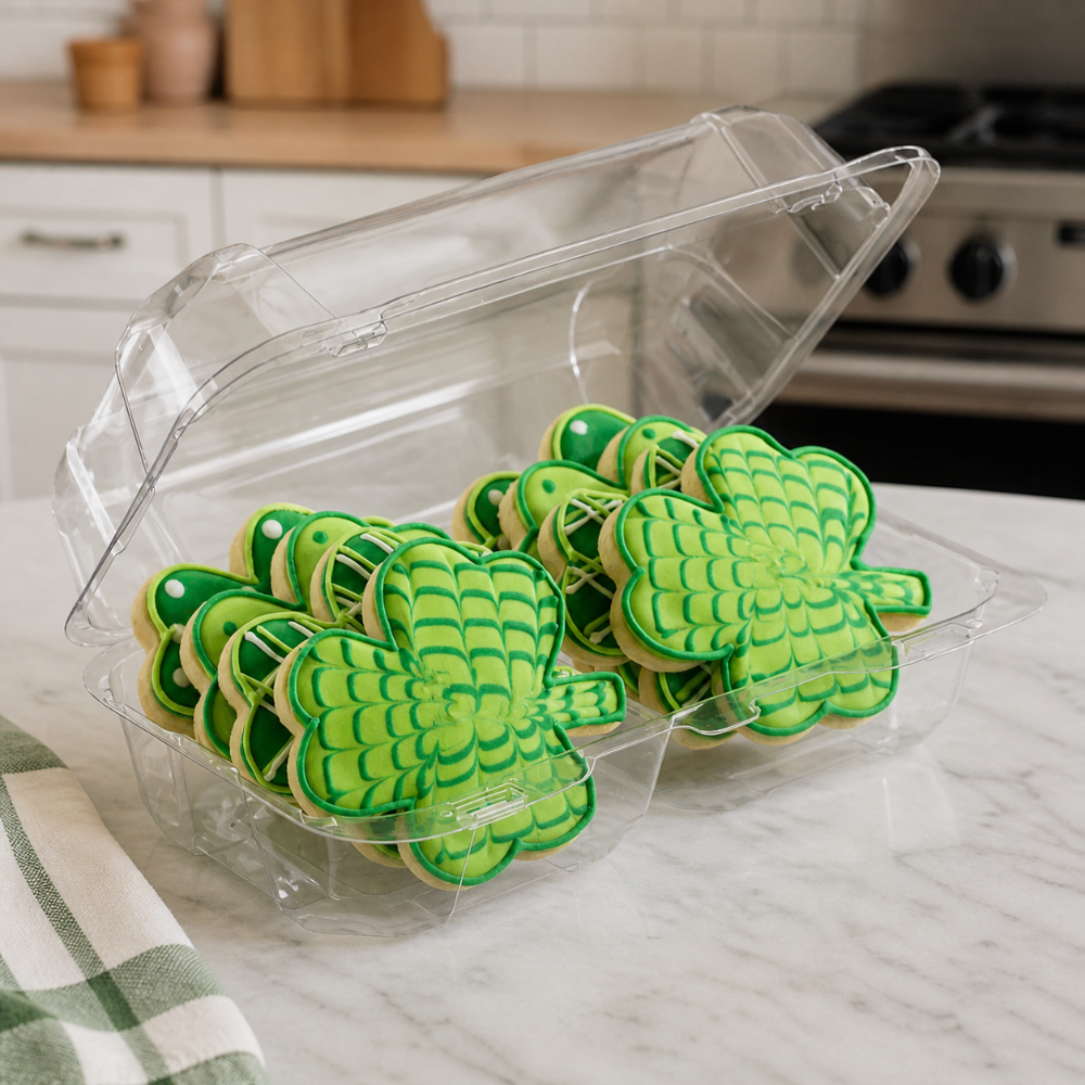 60 oz. Rectangular 2-Compartment Plastic Cookie Container with Barlock - Case of 460 - #SC35C2