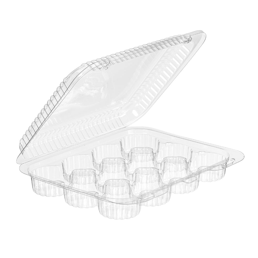 12-Count Rectangular Mini Muffin PET Plastic Hinged Container with Low Dome Lid - Case of 250 - #SLP34S