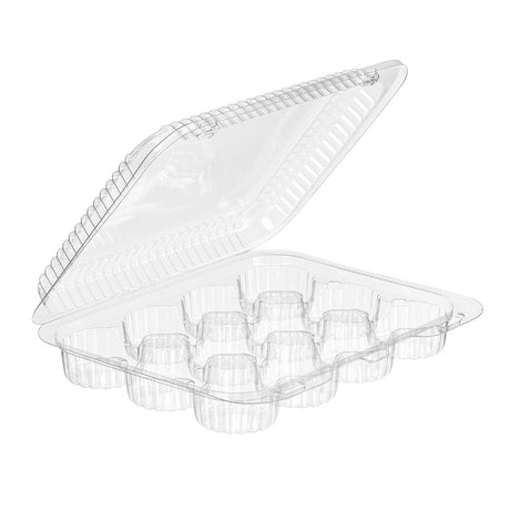 12-Count Rectangular Mini Muffin PET Plastic Hinged Container with Low Dome Lid - Case of 250 - #SLP34S