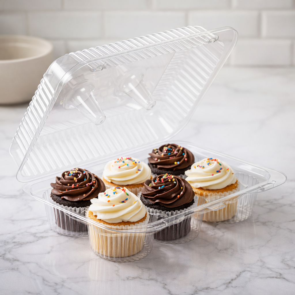 6 Count Plastic Cupcake Container with Dome Lid - Case of 300 - #CPC46