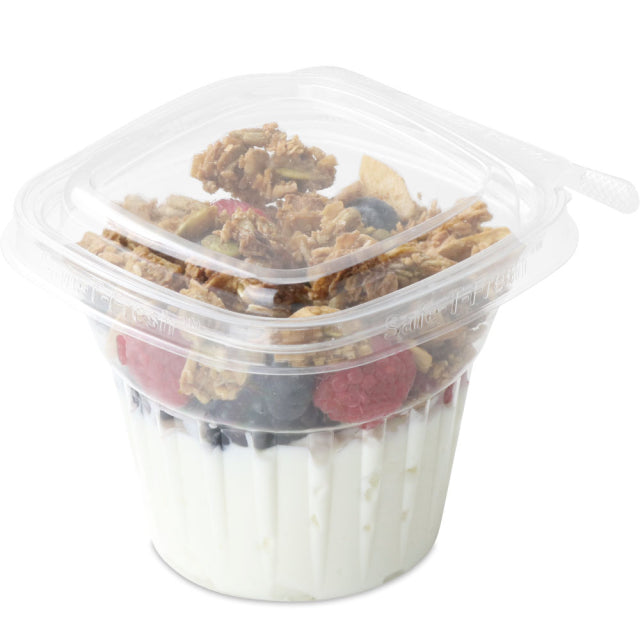 Inline Plastics Safe-T-Fresh Tamper Evident & Tamper Resistant Clamshell 12 oz. Square Top Cup with Round Base - Case of 232 - #TS12CCQ