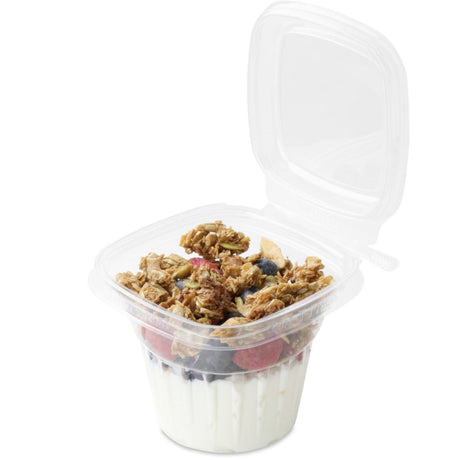 Inline Plastics Safe-T-Fresh Tamper Evident & Tamper Resistant Clamshell 12 oz. Square Top Cup with Round Base - Case of 232 - #TS12CCQ
