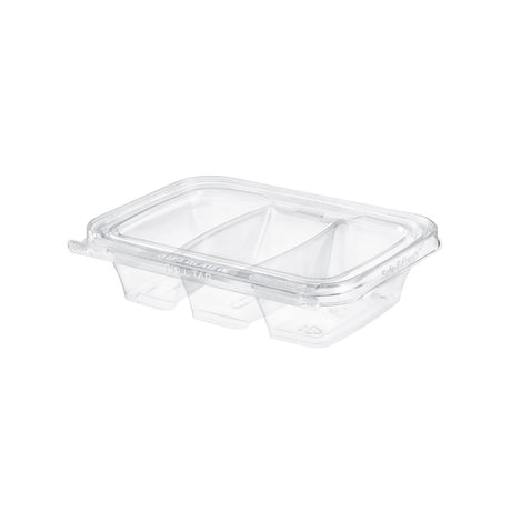 16 oz. Rectangular Tamper Evident & Tamper Resistant 3-Compartment Deli Clamshell Tub - Case of 192 - #TS16C3 Inline Plastics