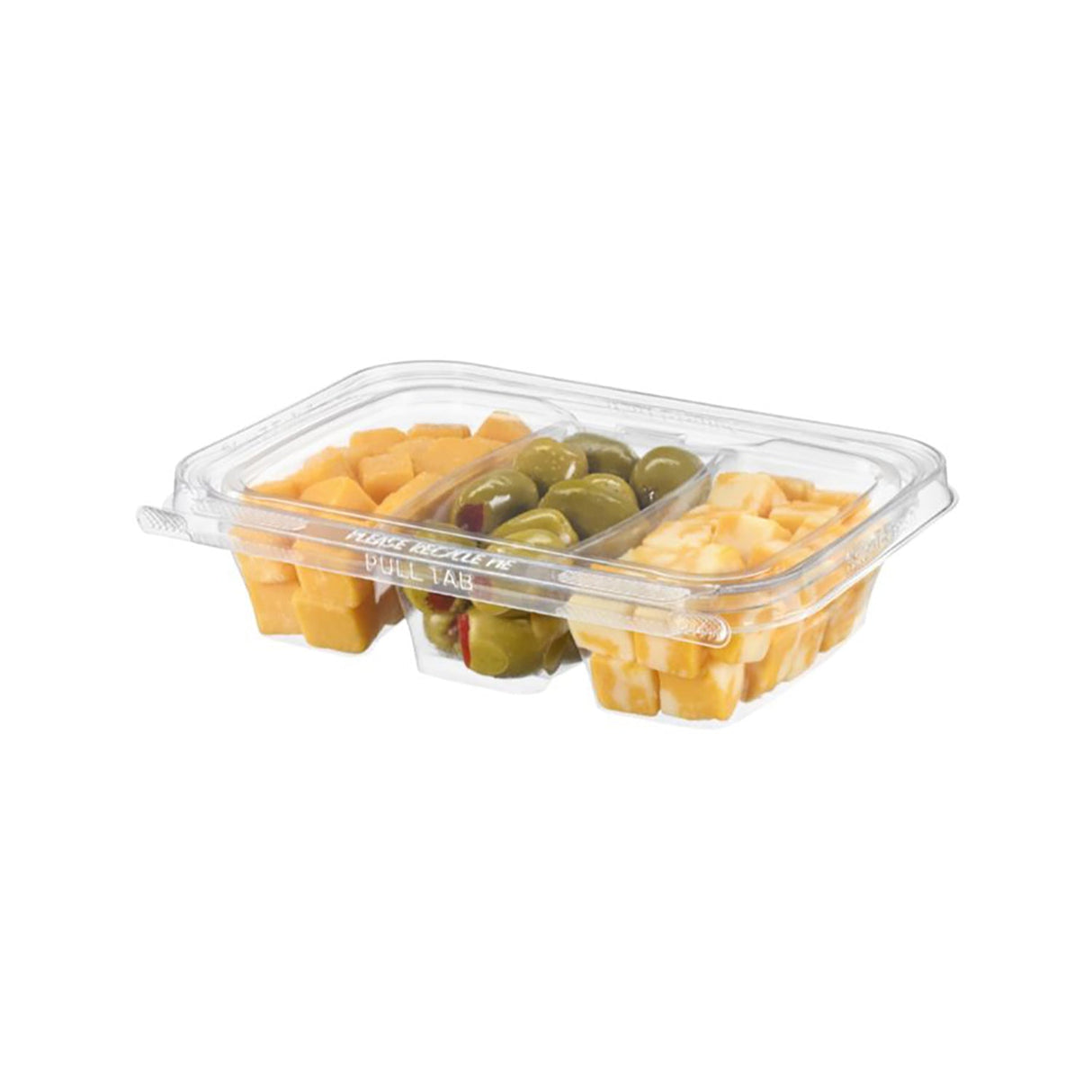 16 oz. Rectangular Tamper Evident & Tamper Resistant 3-Compartment Deli Clamshell Tub - Case of 192 - #TS16C3 Inline Plastics