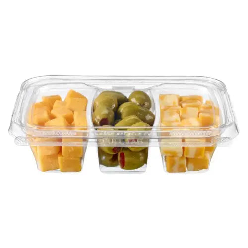 16 oz. Rectangular Tamper Evident & Tamper Resistant Deli Clamshell with 3 Compartments - Case of 192 - #TS16C3 Inline Plastics