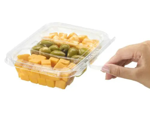 16 oz. Rectangular Tamper Evident & Tamper Resistant Deli Clamshell with 3 Compartments - Case of 192 - #TS16C3 Inline Plastics